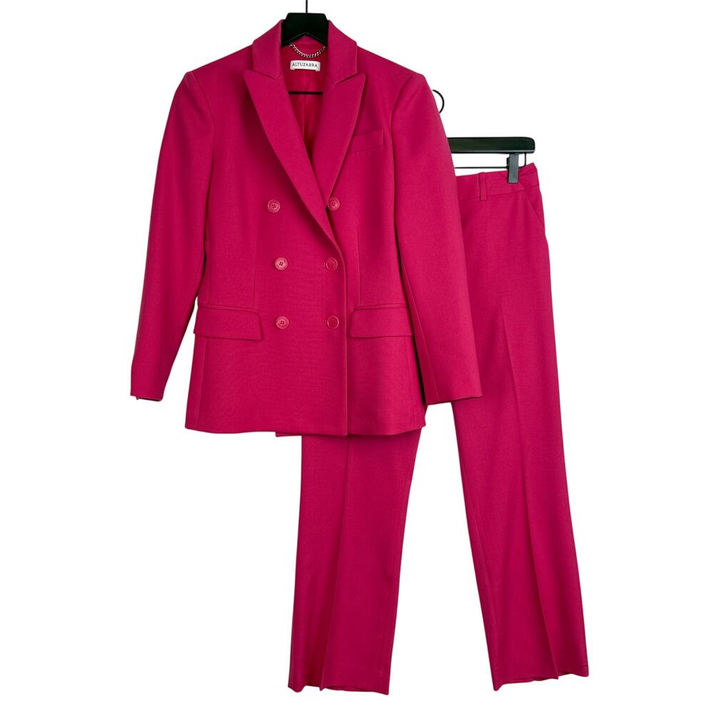 Altuzarra Italy Wool Blend Double Breasted Blazer Pant Suit Set Pink - Size 8 38